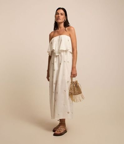 Vestido Evasê sin Breteles en Tricolina con Bordados en Foil 2