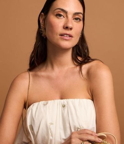 Vestido Evasê sin Breteles en Tricolina con Bordados en Foil 3