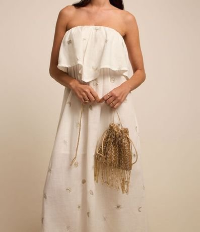 Vestido Evasê sin Breteles en Tricolina con Bordados en Foil 4