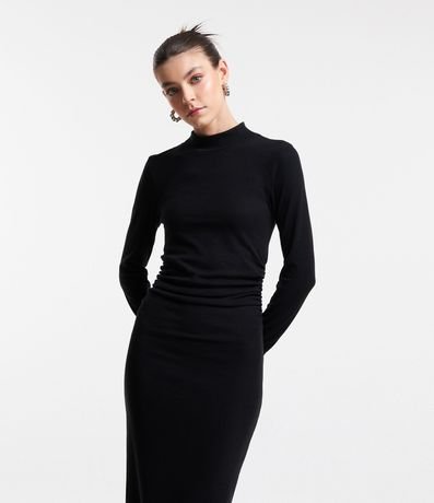 Vestido New Midi en Rib con Cuello y Abertura 2
