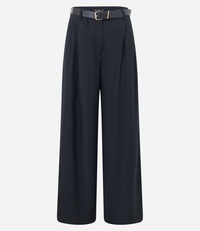 Pantalón Wide Leg Sastrería con Cinturón Hebilla y Pliegues 6