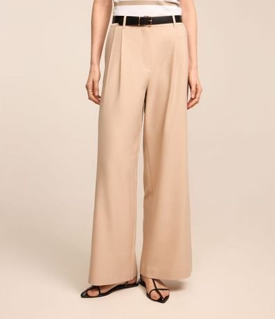 Pantalón Wide Leg Sastrería con Cinturón Hebilla y Pliegues 2