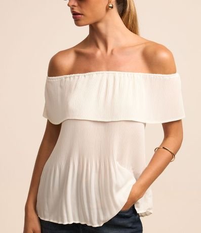 Blusa Ombro a Ombro en Chiffon Plegado Irregular