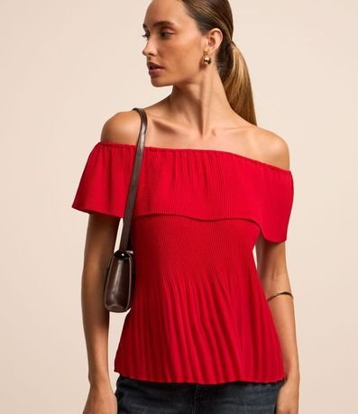 Blusa Ombro a Ombro en Chiffon Plegado Irregular