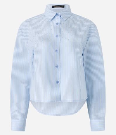 Camisa en Tricolina Rayada con Piedras Brillantes 4