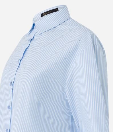 Camisa en Tricolina Rayada con Piedras Brillantes 5
