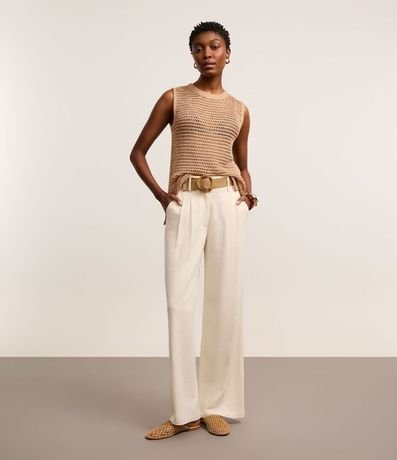 Pantalón Wide Leg en Viscolino con Tiro Alto y Pliegues