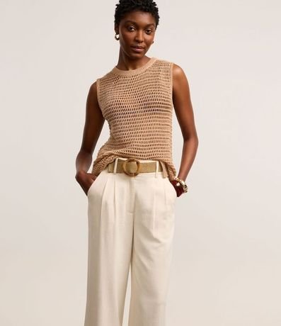 Pantalón Wide Leg en Viscolino con Tiro Alto y Pliegues 2