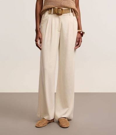 Pantalón Wide Leg en Viscolino con Tiro Alto y Pliegues 3