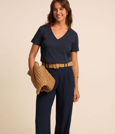 Pantalón Wide Leg en Viscolino con Tiro Alto y Pliegues 2
