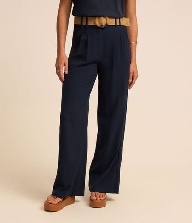 Pantalón Wide Leg en Viscolino con Tiro Alto y Pliegues 3