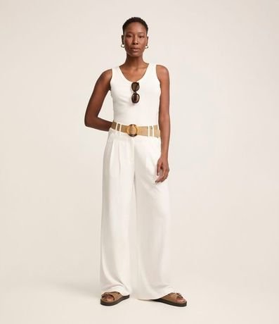 Pantalón Wide Leg en Viscolino con Tiro Alto y Pliegues