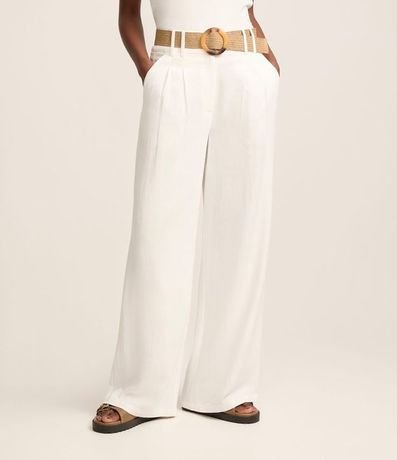 Pantalón Wide Leg en Viscolino con Tiro Alto y Pliegues 3