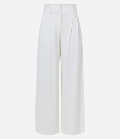 Pantalón Wide Leg en Viscolino con Tiro Alto y Pliegues