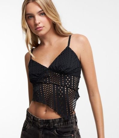 Blusa Cropped en Media Malla Texturizada de Agujeritos y Bajo Asimétrico 1