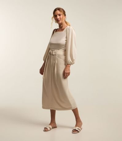 Pollera Midi en Viscosa con Cinturón Hebilla y Pliegues Delanteros 3