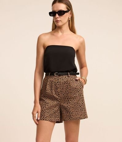 Short Alfaiatado con Cinturón Estrecho y Estampa de Leopardo 2