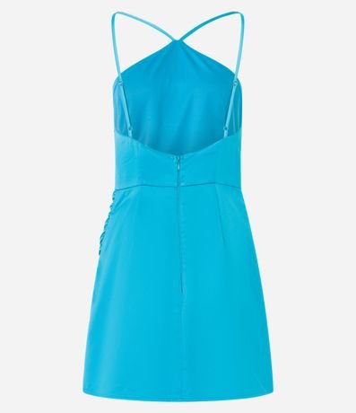 Vestido Corto Satinado con Escote Halter y Pollera Traspasada 6