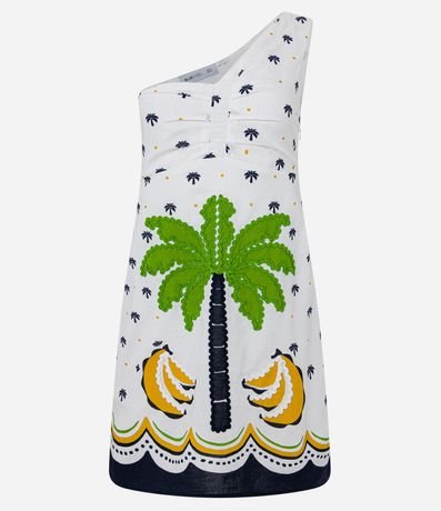 Vestido Corto en Viscosa y Lino con Bordado Tropical 3