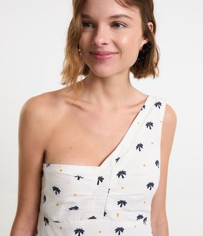 Vestido Corto en Viscosa y Lino con Bordado Tropical 2