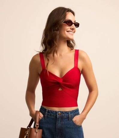 Blusa Cropped en Punto con Escote Corazón y Busto Torcido 2