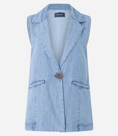 Chaleco Alargado en Jeans con Botón Único en Forma Geométrica 6