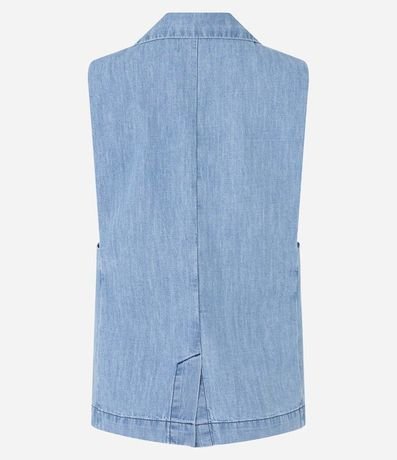 Chaleco Alargado en Jeans con Botón Único en Forma Geométrica 7