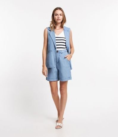 Chaleco Alargado en Jeans con Botón Único en Forma Geométrica 2