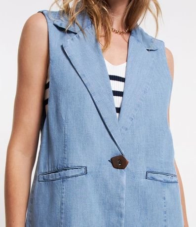 Chaleco Alargado en Jeans con Botón Único en Forma Geométrica 3