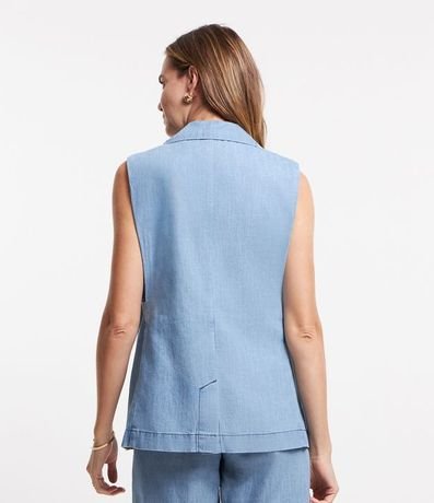 Chaleco Alargado en Jeans con Botón Único en Forma Geométrica 4