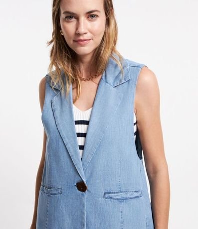Chaleco Alargado en Jeans con Botón Único en Forma Geométrica 5
