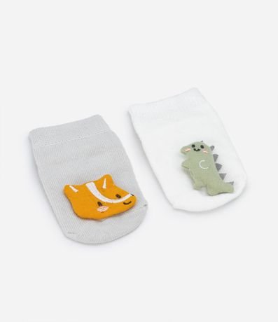 Kit 02 Medias Infantiles con Antideslizantes y Bordado de Animalitos - Talle 0 a 12 meses