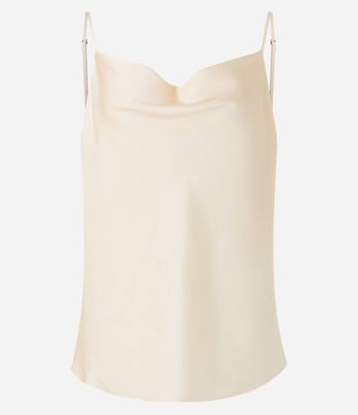 Blusa Tela Satinada con Escote Drapeado y Breteles Finos 4