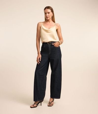 Blusa Tela Satinada con Escote Drapeado y Breteles Finos 2