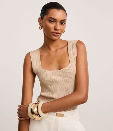 Blusa sin Manga en Viscosa con Efecto Metalizado y Escote Cuadrado