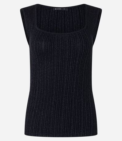 Blusa sin Manga en Viscosa con Efecto Metalizado y Escote Cuadrado 6
