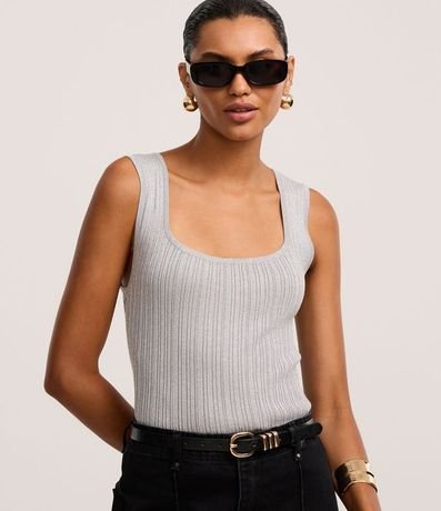 Blusa sin Manga en Viscosa con Efecto Metalizado y Escote Cuadrado 2