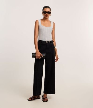 Blusa sin Manga en Viscosa con Efecto Metalizado y Escote Cuadrado 3