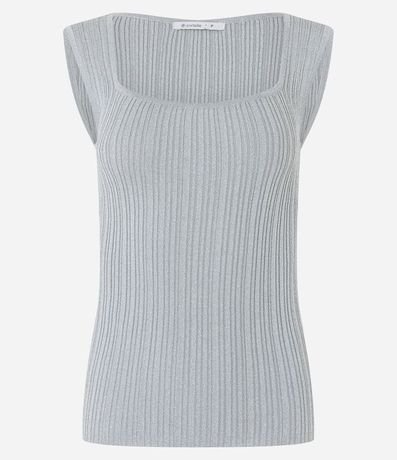Blusa sin Manga en Viscosa con Efecto Metalizado y Escote Cuadrado 5