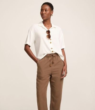 Pantalón Recto Cropped Cintura Alta en Sarga con Lazo 2