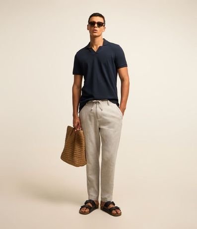 Pantalón Relaxed en Oxford de Algodón con Lazo en la Cintura
