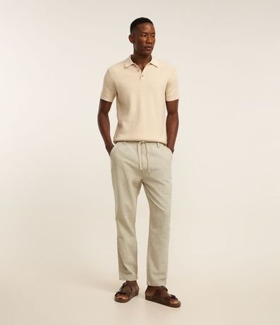 Pantalón Relaxed en Oxford de Algodón con Lazo en la Cintura