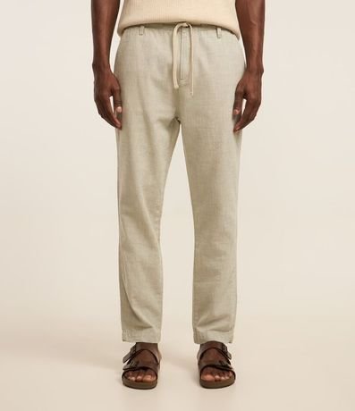 Pantalón Relaxed en Oxford de Algodón con Lazo en la Cintura