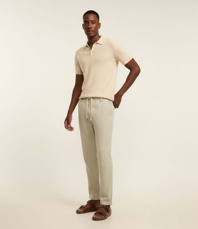 Pantalón Relaxed en Oxford de Algodón con Lazo en la Cintura