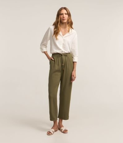 Pantalón Recto Cropped Cintura Alta en Sarga con Lazo 2