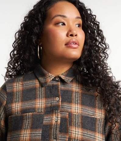 Camisa en Franela de Cuadros con Bolsillos Curve & Plus Size 4