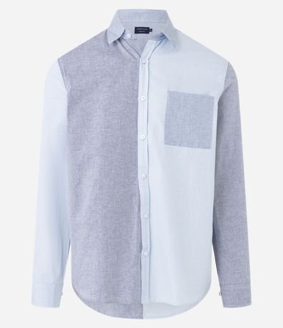 Camisa en Oxford con Bloque de Color y Bolsillos Contrastante 5