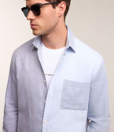 Camisa en Oxford con Bloque de Color y Bolsillos Contrastante 3