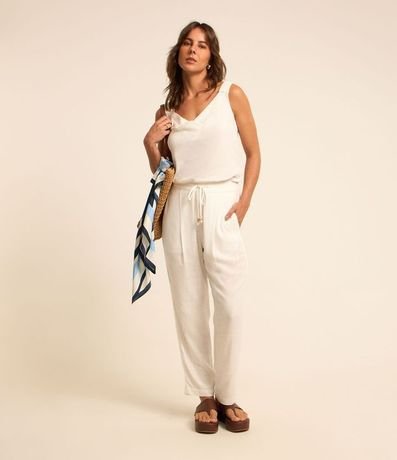 Pantalón Fluído en Viscolino con Cintura Elástica y Lazo