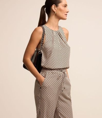 Pantalón Fluído en Crepé con Lazo y Estampado Geométrico 2